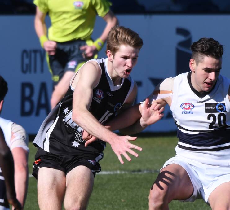 NOW A LAKER: A raw Brayden Helyar from the Wimmera playing with GWV Rebels in the NAB League in 2018.