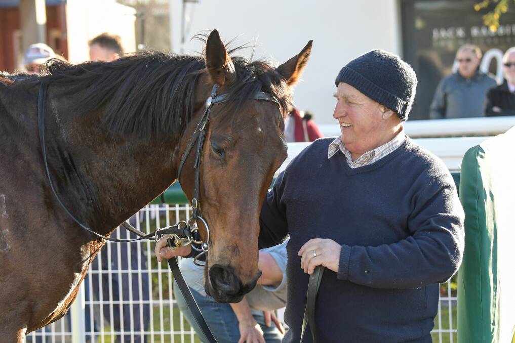 WINNERS ARE GRINNERS: Ballarat trainer Daryl Brown with Pufnstuf after making it three wins on end at Geelong. Picture: Getty Images