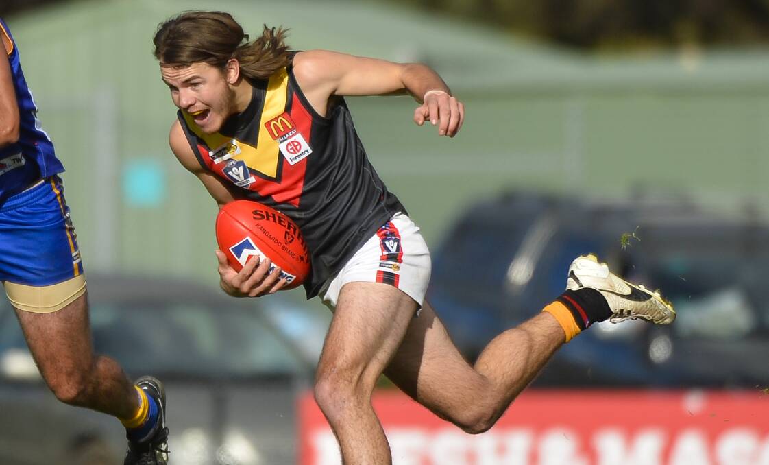  ON THE BALL: Logan Blundell shows the dash which has him shadowing the BFL's best midfielders and onballers.