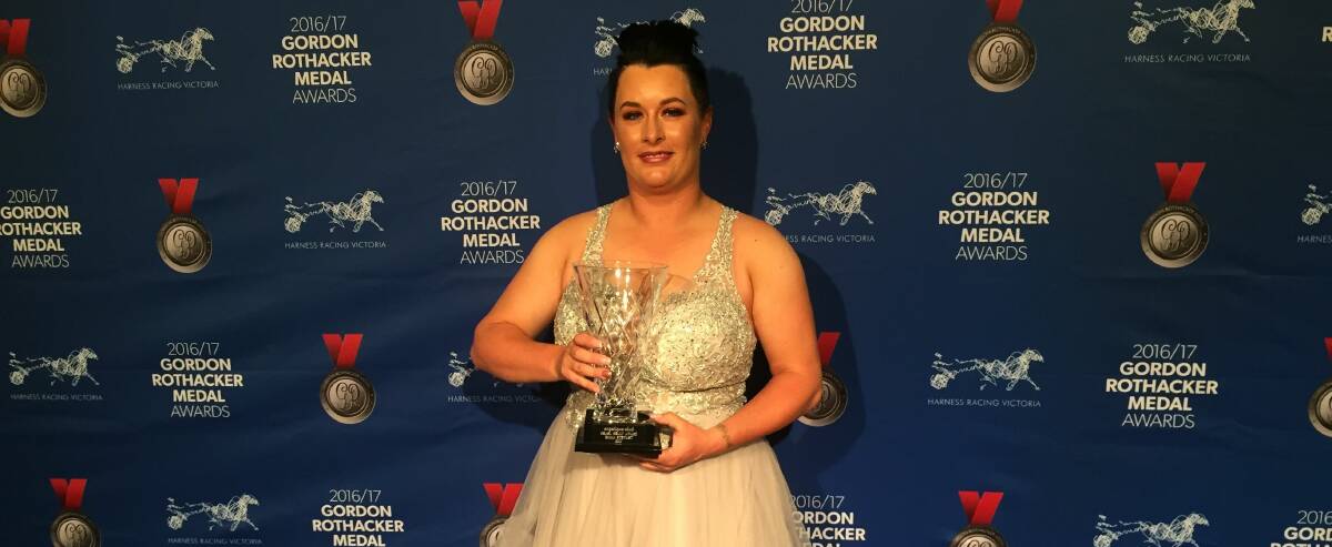 PRESTIGIOUS AWARD: Ballarat trainer Emma Stewart with the Pearl Kelly Award - the highest individual honour for a female in harness racing in Victoria.