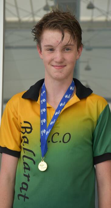 GOLDEN MOMENT: Ethan Rae (Ballarat GCO) after his gold medal-winning swim in the 14/under mixed multiclass at all juniors.