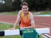 Ballarat sprinting star with his Australian singlet in readiness for the World Athletics Relay Championships in the Bahamas next month. Picture by Kate Healy.
