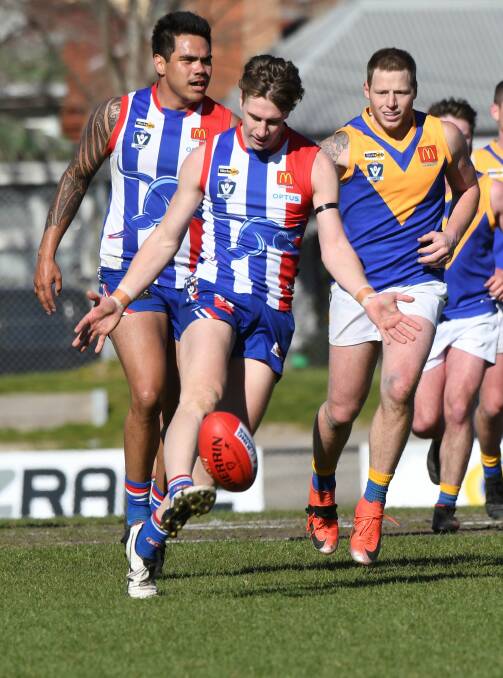 Jordan Johnston energises East Point - being a major player in sparking a comeback after a slow start against Sebastopol in the BFL qualifyinf final at the Eastern Oval on Saturday. Pictiures: Lachlan Bence