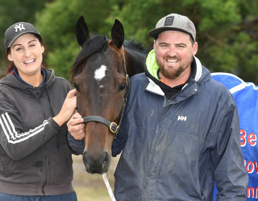 TEAMING UP: AJ and BJ Tindale with their Ballarat Pacing Cup runner Idealsomemagic. Picture: Lachlan Bence