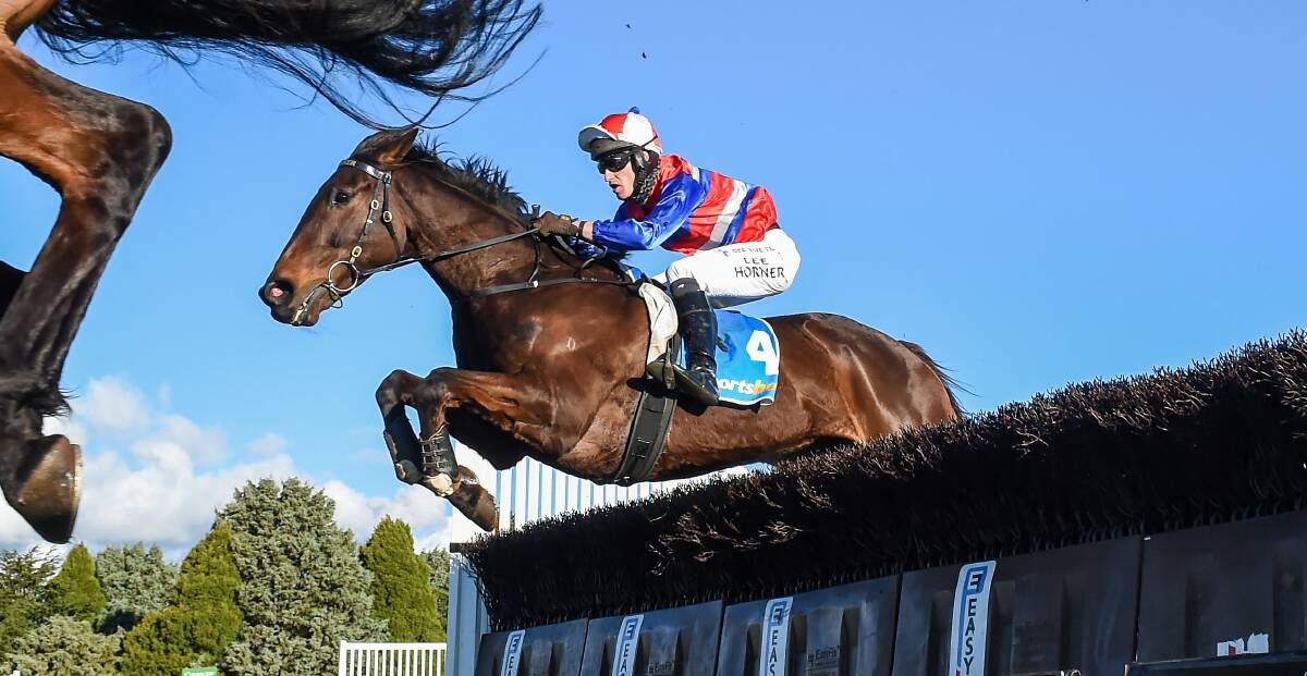 HOME BOUND: Inayforhay (Lee Horner) on his way to victory in the Grand National Steeplechase in Ballarat. Picture: Brett Holburt/Racing Photos. 