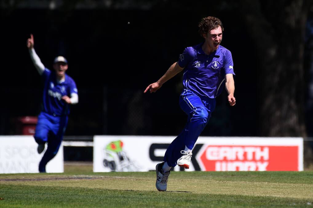 Golden Point teenager Leo Turnbull-Gent celebrates his stunning caught-and-bowled. Picture: Adam Trafford