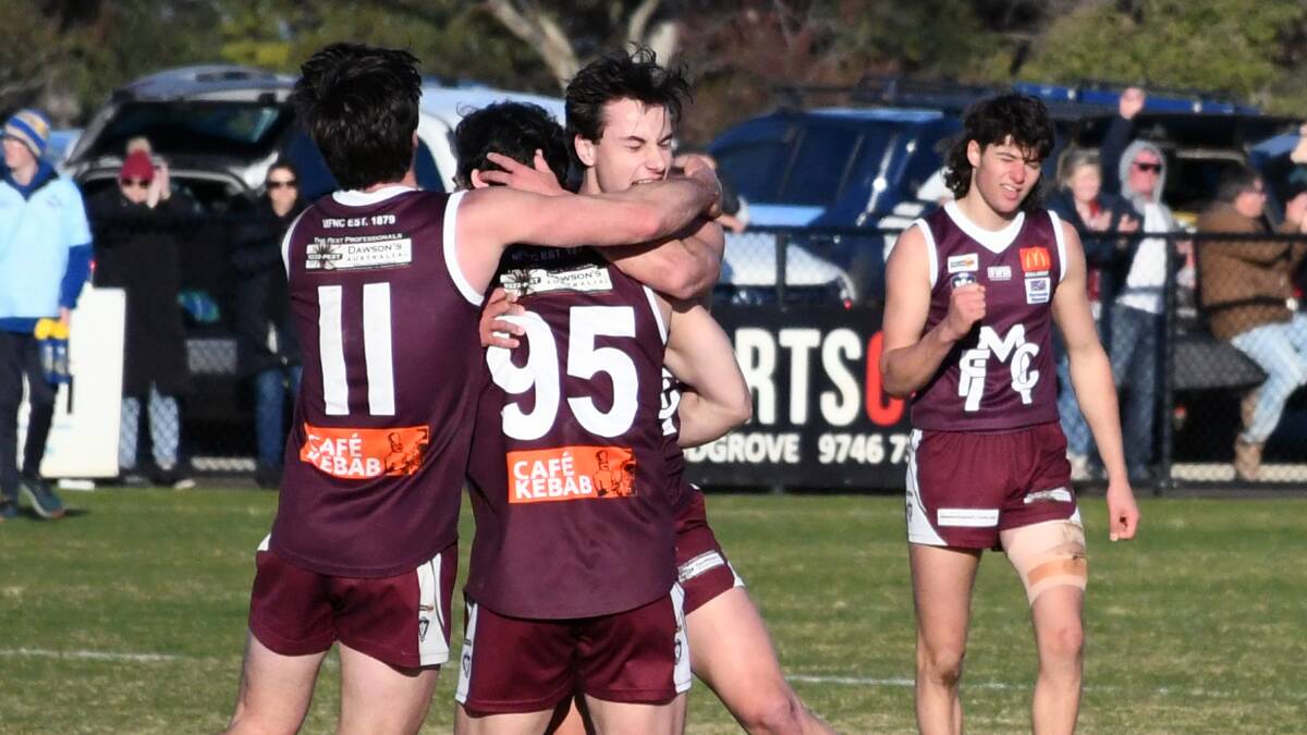 Melton celebrates after the final siren. Picture by Matt Currill.
