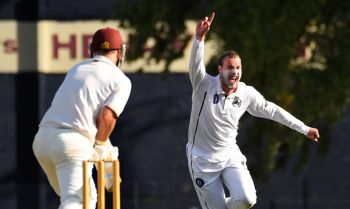 North Ballarat's Ash McCafferty celebrates a wicket. 