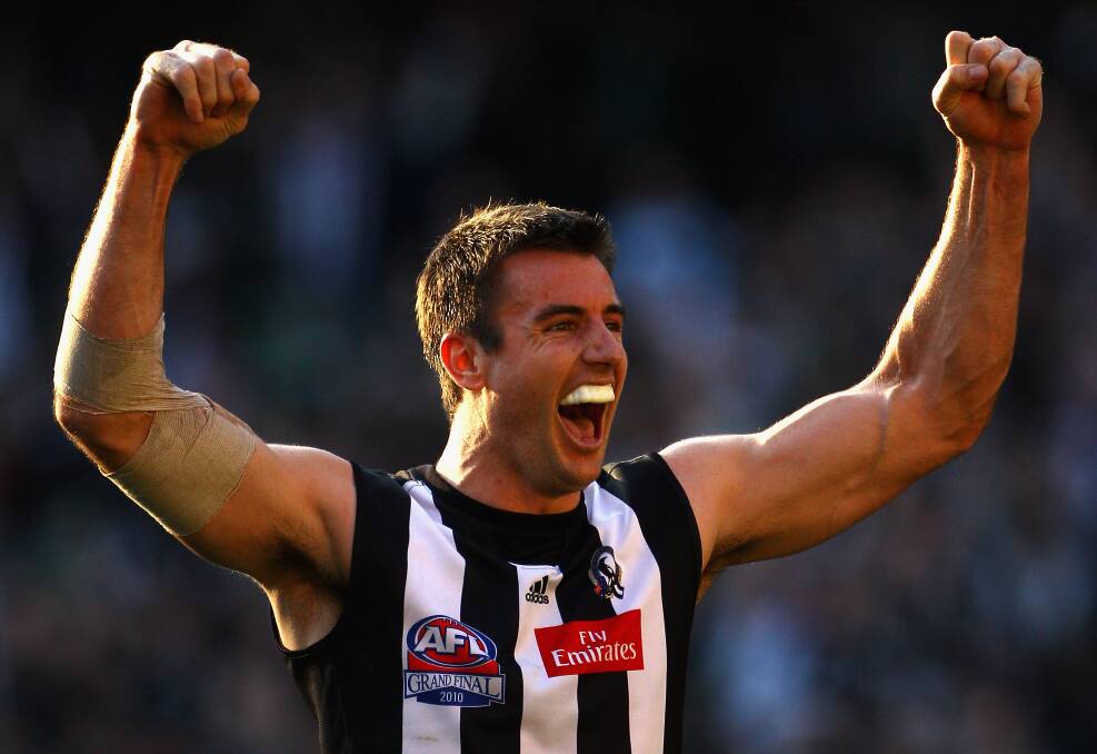 Darren Jolly celebrates Collingwood's 2010 grand final win. Picture: Getty Images