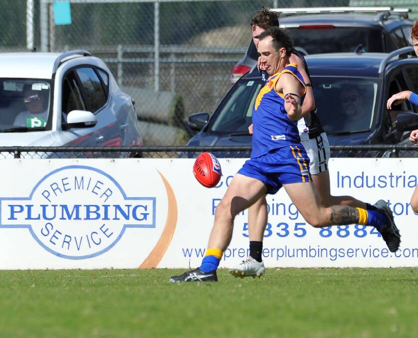 Bailey Veale moves the ball up the field for the Burra. Picture: Lachlan Bence