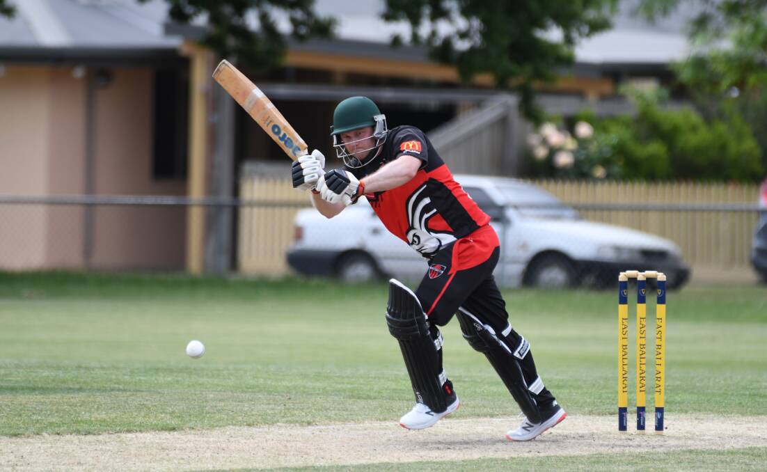Buninyong's Robert Hind flicks one off his pads. Picture: Kate Healy