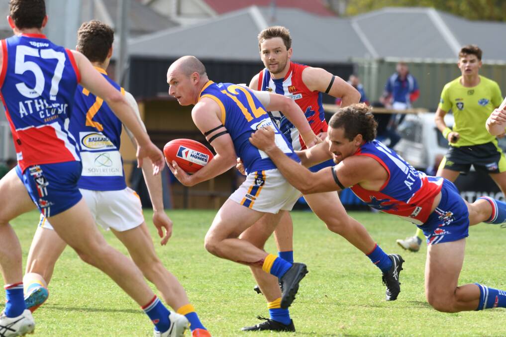 Cassidy finds himself in the thick of it in the Burra's season-opening win against East Point. Picture: Kate Healy