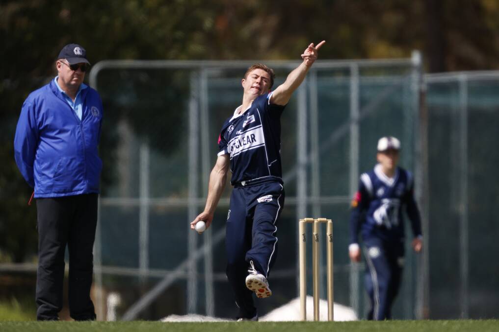 Mt Clear all-rounder Thomas La Lievre runs in to bowl. Picture: Luke Hemer