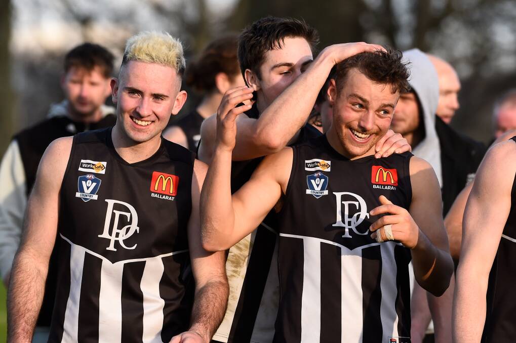 Darley's Will Johnston and Andrew Azzopardi celebrate their elimination final win. Picture by Adam Trafford.
