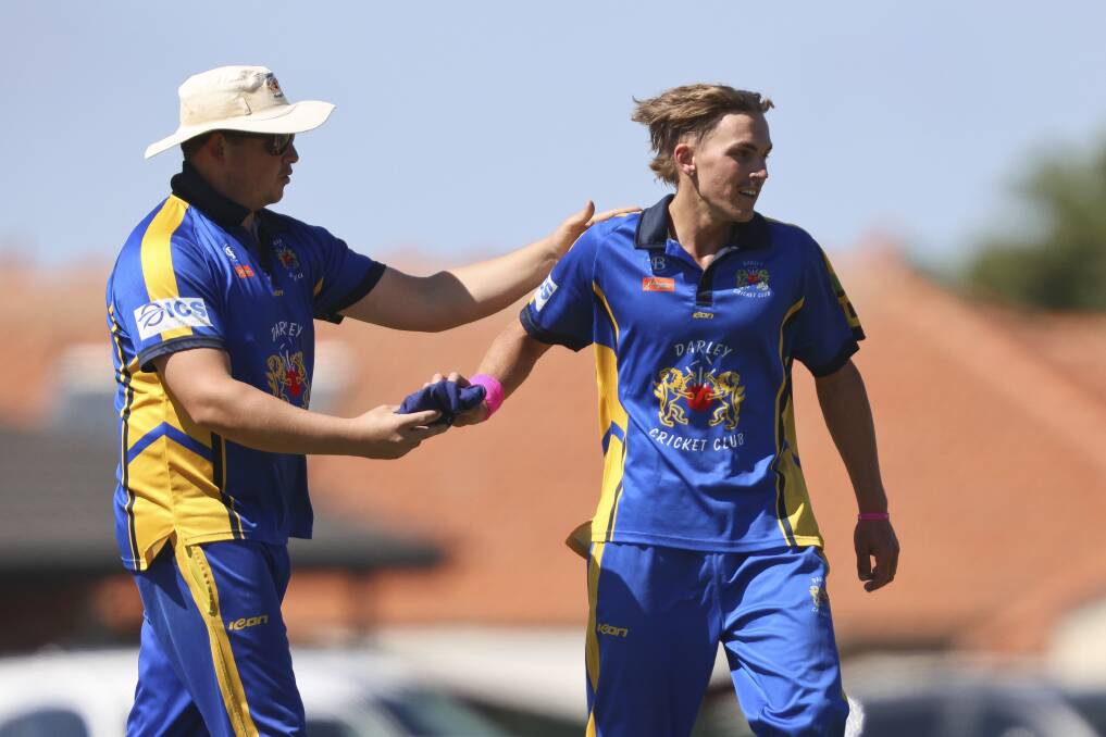 Darley captain Brad Barnes and Mitch Ward during their side's semi-final win. Picture: Luke Hemer