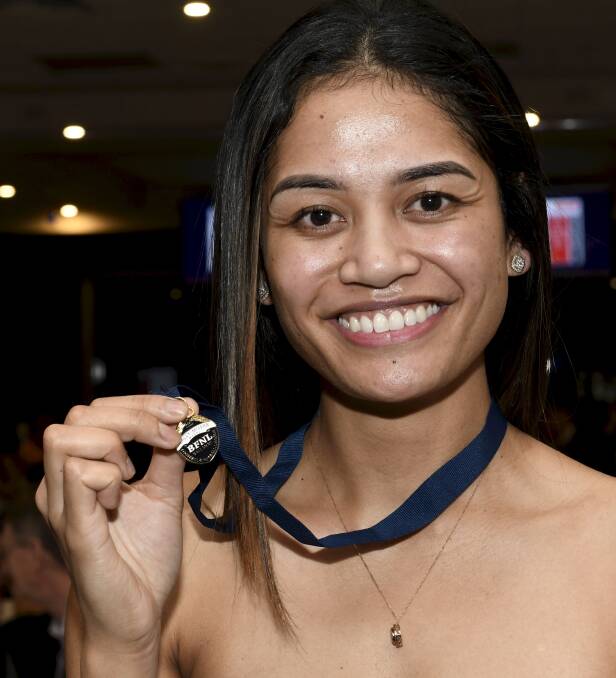 Soli Ropati with the Sally McLean Medal. Picture by Lachlan Bence.