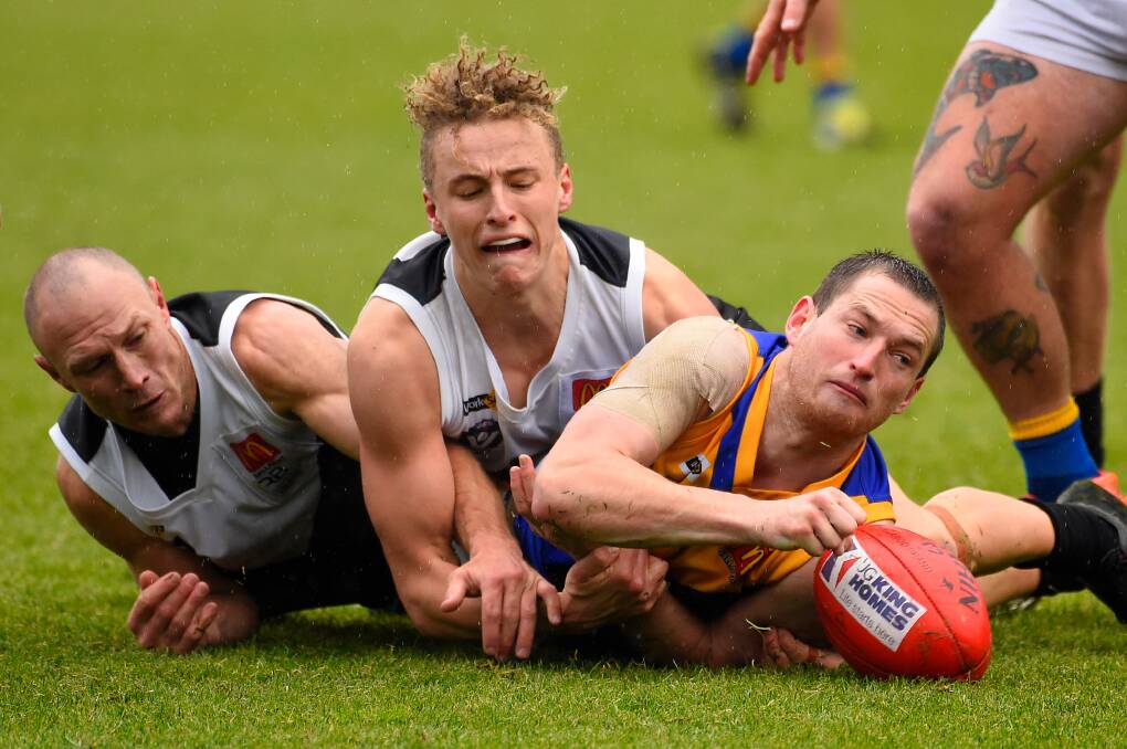 Cassidy in tackled in a game against North Ballarat in 2019. Picture: Adam Trafford