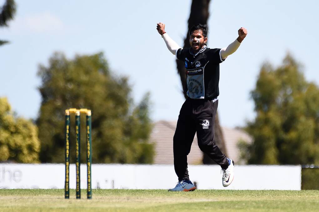 North Ballarat's Mohan Bandara celebrates a wicket. Picture: Adam Trafford
