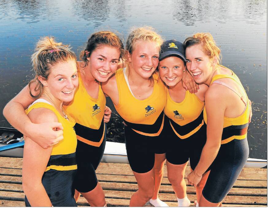 Lucy Stephan, right, with the Ballarat Grammar crew that won Head of the Lake in 2009.