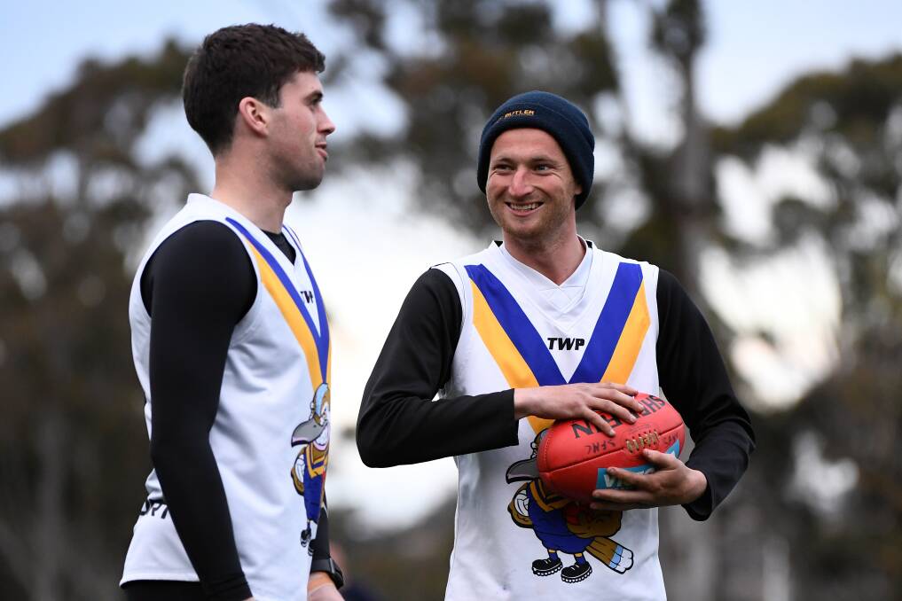 Tony Lockyer and Lachlan Cassidy at Sebastopol training before the 2019 BFNL grand final. picture: Adam Trafford