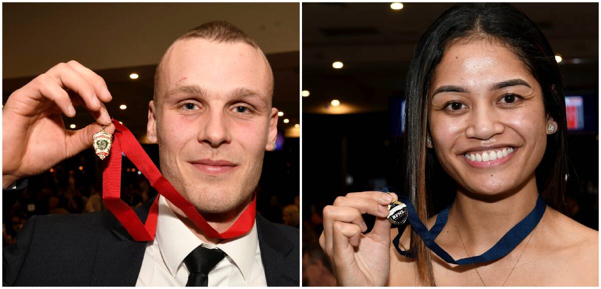 Henderson Medallist Brett Bewley and Sally McLean Medallist Soli Ropati. Pictures by Lachlan Bence.