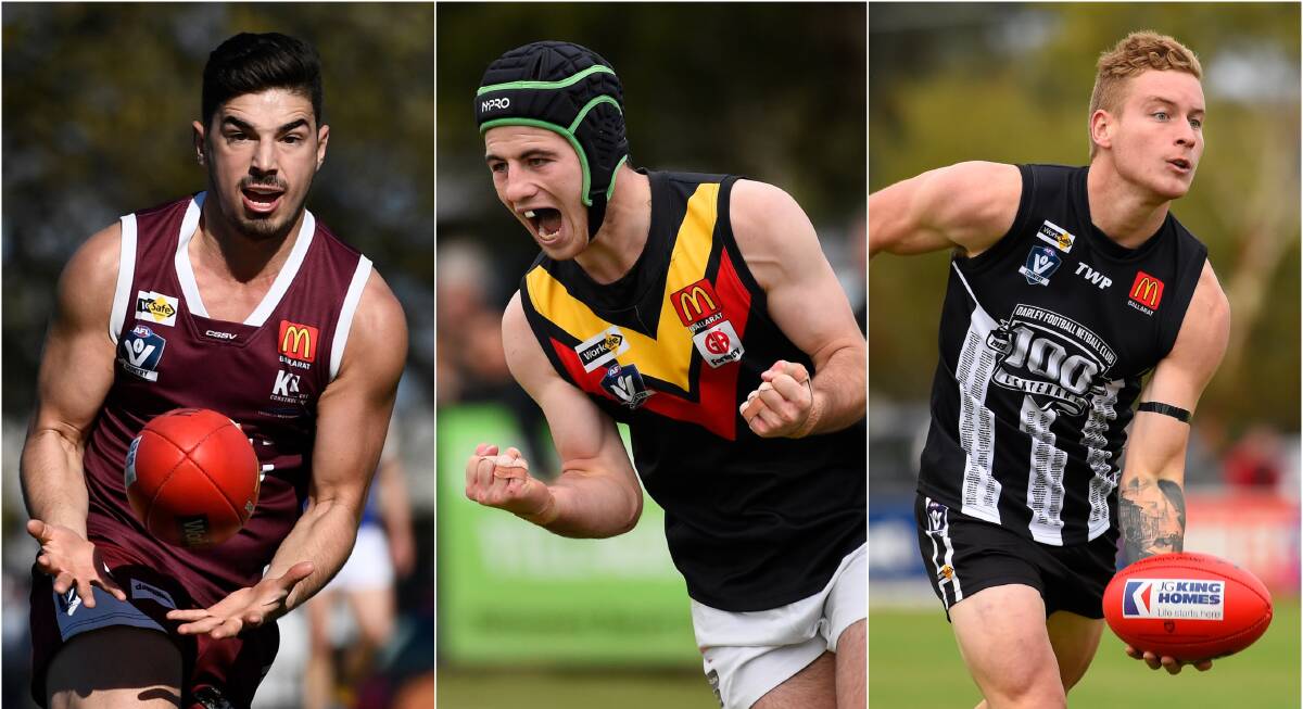 Melton's Jaycob Hickey, Bacchus Marsh's Billy Griffiths, Darley's Nicholas Thacker in action during the 2019 season. 