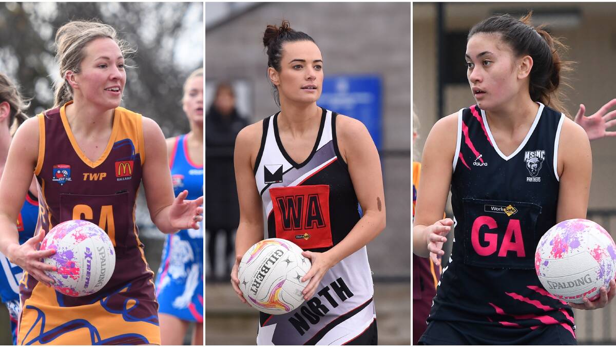 Redan's Ruby Parry, North Ballarat's Gina McCartin and Melon South's Akira McCormack. Pictures: Adam Trafford