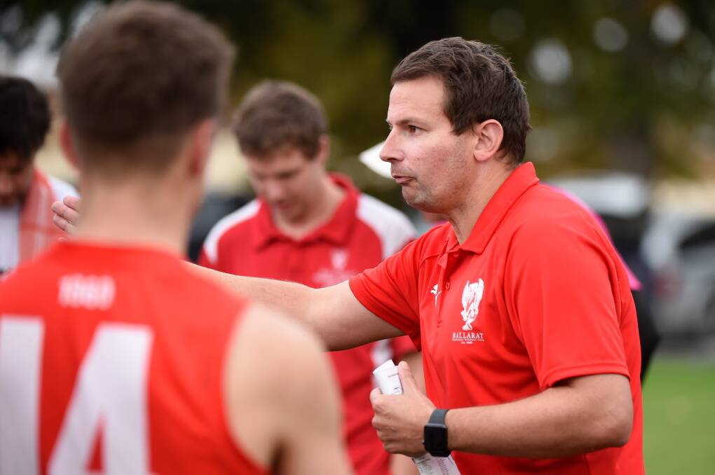 Joe Carmody addresses his charges during the season. Picture: Adam Trafford