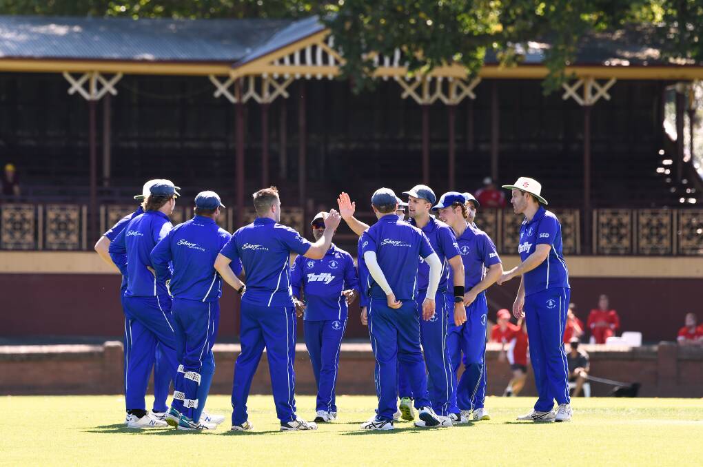 Golden Point celebrates a wicket during its semi-final win. Picture: Adam Trafford