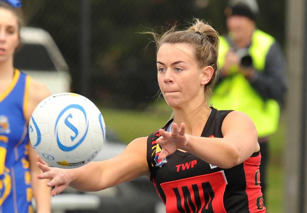 Megg Collins fires a pass off during the 2019 season. Picture: Lachlan Bence