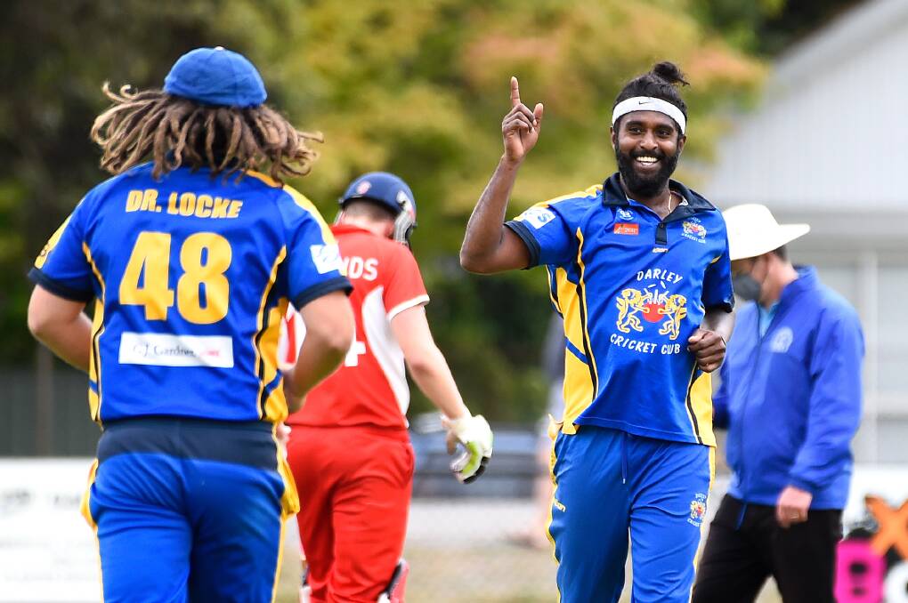 Darley opening bowler Madushanka Ekanayaka celebrates a wicket. Picture: Adam Trafford