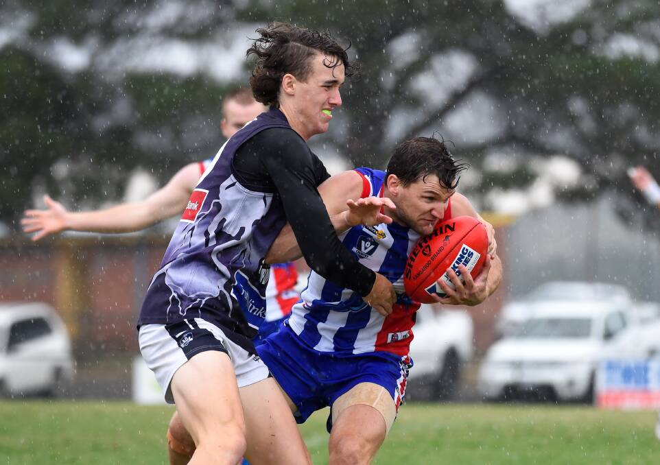 Jack Ganley shrugs off a tackle during an East Point practice match. Picture: Adam Trafford