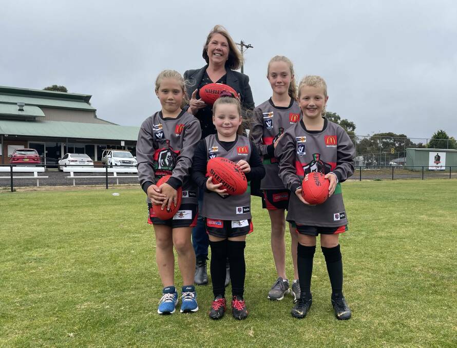 Ruby and Ava Ashmore, Millie Liversage and Jude Watson with Ballarat's Federal MP Catherine King.
