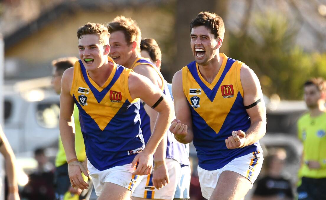 Sebastopol players celebrate making the grand final for the first time since 2000. Picture: Adam Trafford