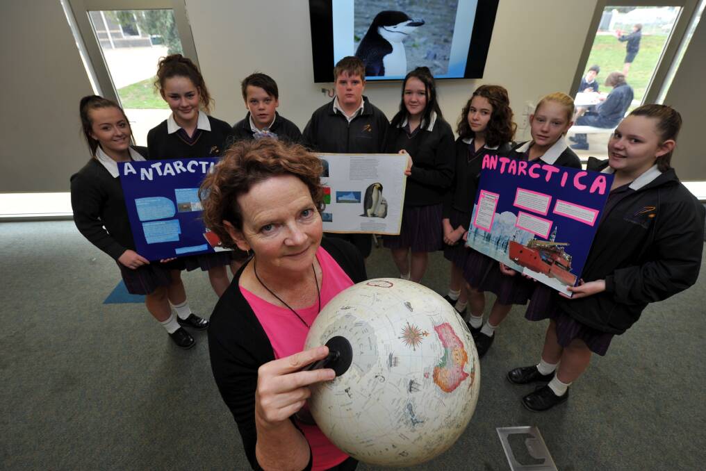 FROZEN: Colleen Filippa inspires year eight students at Phoenix College with tales of her visit to Antarctica and the climate change she encountered. Picture: Lachlan Bence 