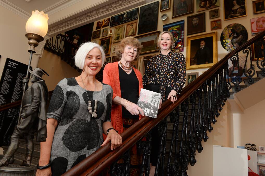 NEW BOOK: Gallery association president Amanda McGraw, historian and author Dr Anne Beggs-Sunter, and Art Gallery of Ballarat director Louise Tegart celebrate the new book Not for self but for all: A history of the Art Gallery of Ballarat Association. Picture: Kate Healy
