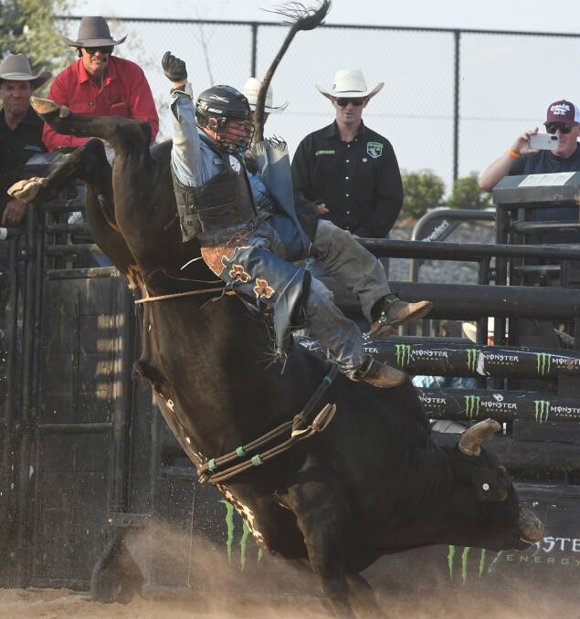 FLYING: Action at the PBR Ballarat Stampede in 2019. Picture: Lachlan Bence