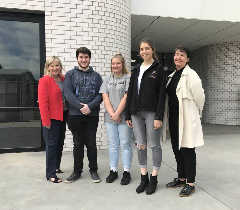 TAFE: Minister for Training and Skills Gayle Tierney (left) and Buninyong MP Michaela Settle (right) with Phoenix dux Joel Dyer, who plans to go to university next year, and year 12 graduates Madison Renton and Bianca Timofte who plan on studying at TAFE.