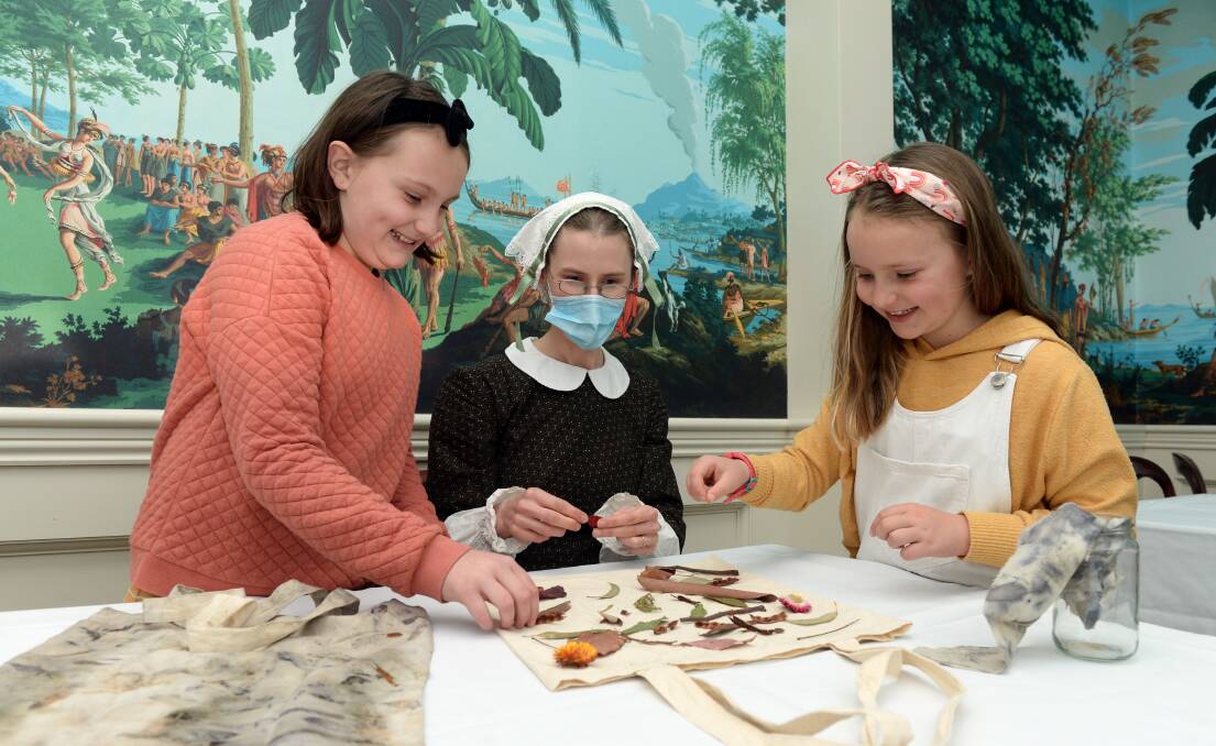 COLOURS: Polly Dawson, Sara Pearce and Lyla Dawson get a sneak peek at Sovereign Hill's We Live in Colour workshops which will be part of the park's school holiday program. Picture: Kate Healy