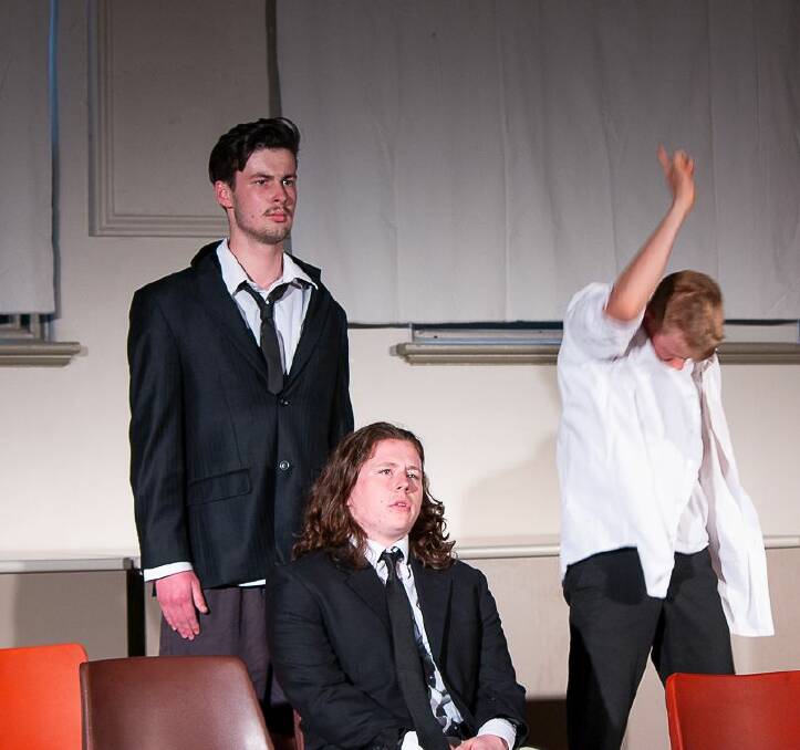 ACTORS: Jacob Pugh, Liam Wilson and Sam Dolan in a scene from The Places You'll Go, the last Theatrecraft Youth Unlimited drama camp held in January and financed through a fund to support the arts in regional and remote Australia. Picture: Pauline Mills