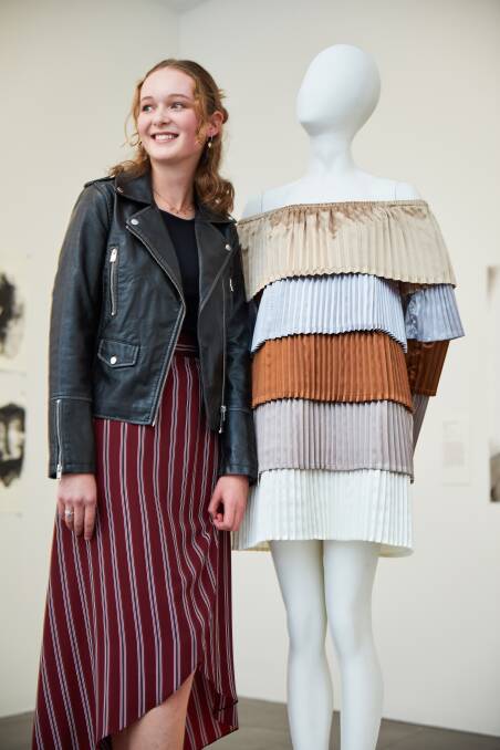 EXHIBIT: Ballarat Grammar student Eliza Griffin with her VCE textiles project which is now part of the 2018 Top Arts exhibition at the National Gallery of Victoria. 