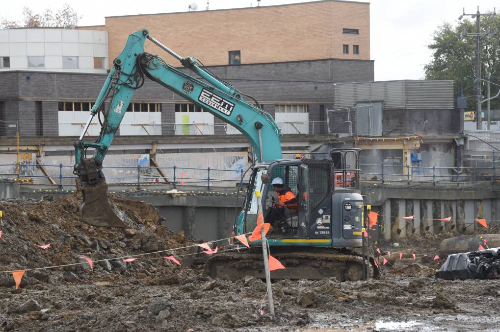 DIGGING: Ground works on the GovHub site adjoining Civic Hall are well underway. Picture: Kate Healy