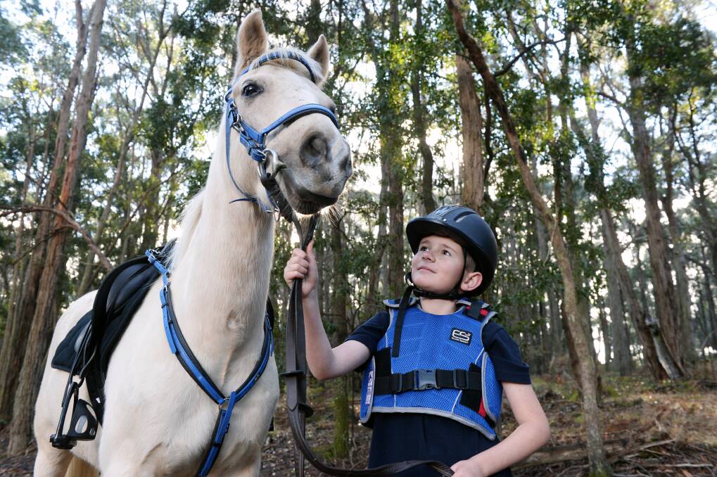 HORSEMAN: Ben Freeburn, 10, and his horse Teddy completed an 80km endurance horse race through the bush in 8.5 hours. On May 26 and 27 he'll help his parents run an endurance ride at Colbrook, near Ballan. Picture: Kate Healy