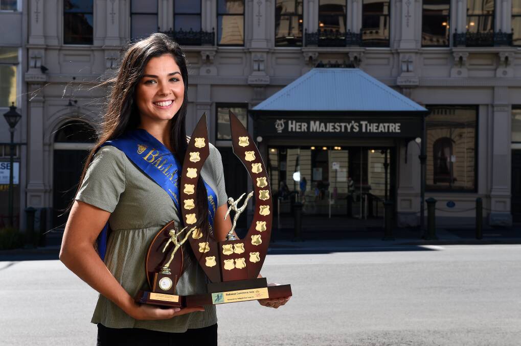 HISTORY: Angeline Cray with her Graceful Girl trophies outside Her Majesty's Theatre. Picture: Adam Trafford