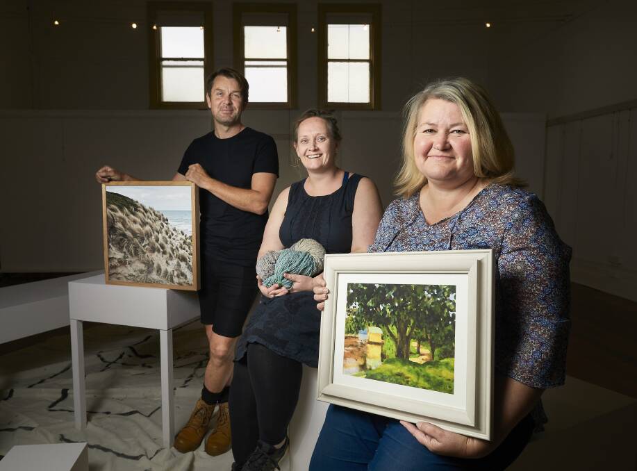 LOCAL: Ballarat artists Jon Paley, Debbie Weston and Kate Wise will exhibit in the Buy Art: Buy Local exhibition at The Lost Ones Gallery where all artworks will be available for sale in the lead up to Christmas. Picture: Luka Kauzlaric.