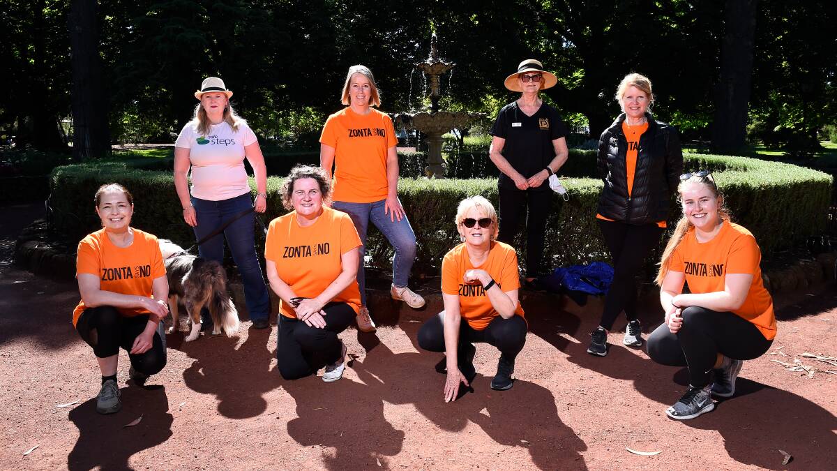 WALK: Bernadette Duffy, Cathy Oddie, Zonta president Caroline Nolan, Sharelle Knight, Alison Round, Catherine Taylor, Janet Robinson and Sarah Robinson walked around Lake Wendouree to mark the launch of the 16 Days of Activism campaign to end of family violence. Picture: Adam Trafford