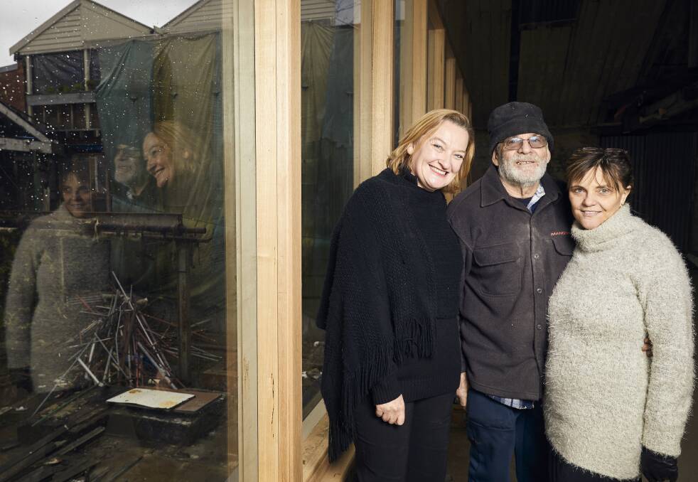 SOLO EXHIBITIONS: BOAA director Julie Collins and artists Richard Perry and Megan Wahr outside the refurbished George Farmer Building which will house individual artist exhibitions. 