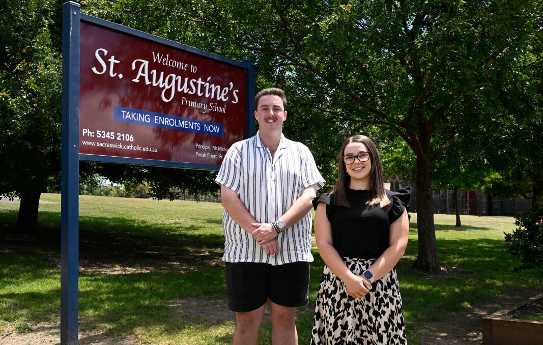 Lachlan Black and Rowie Anderson graduated from ACU Ballarat last year and will start their teaching careers at St Augustine's Primary School in Creswick. Picture by Adam Trafford