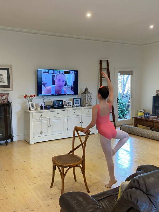 DANCING: Ballerina Ava Young from Anita Coutts School of Dance takes part in an online class at home. Picture: supplied