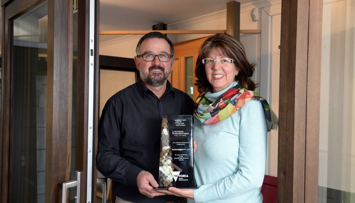 Ballan's Tony and Edith Paarhammer celebrate their family window and door making business being named small manufacturer of the year in the Victorian Manufacturing Hall of Fame Awards